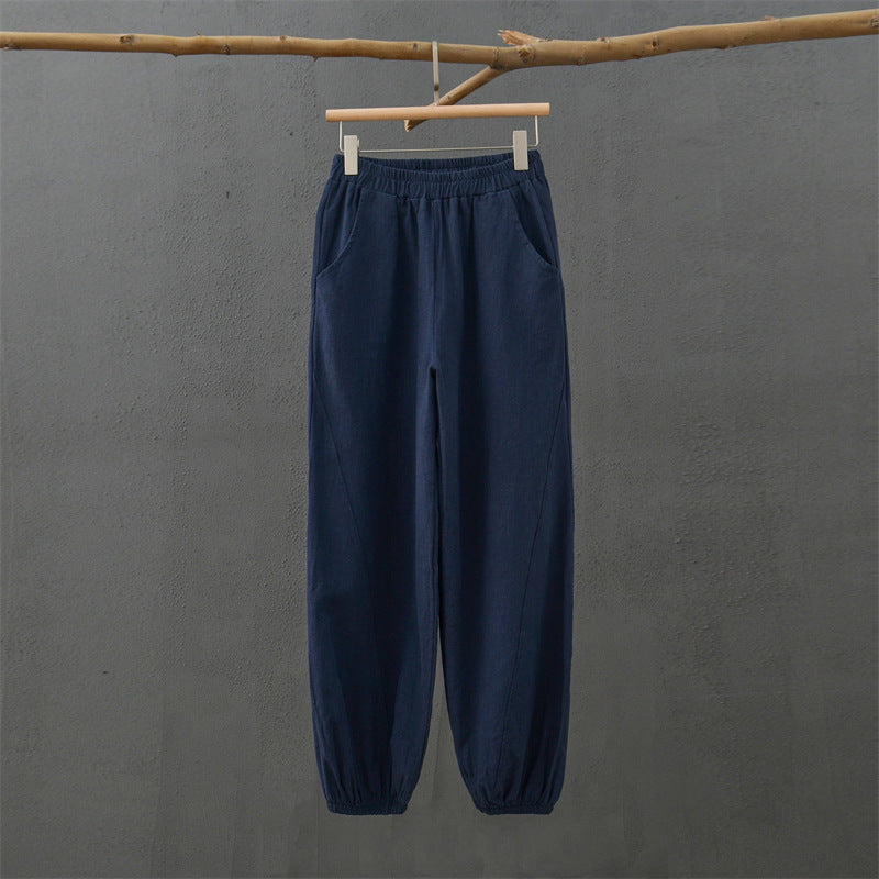 blue harem linen pants for women