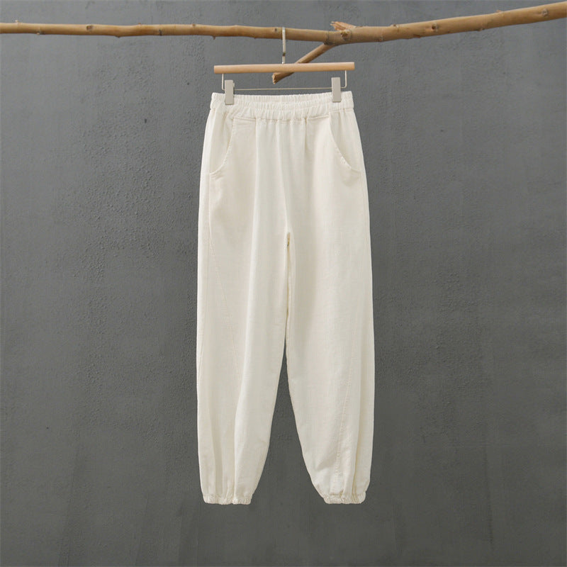 white harem linen pants